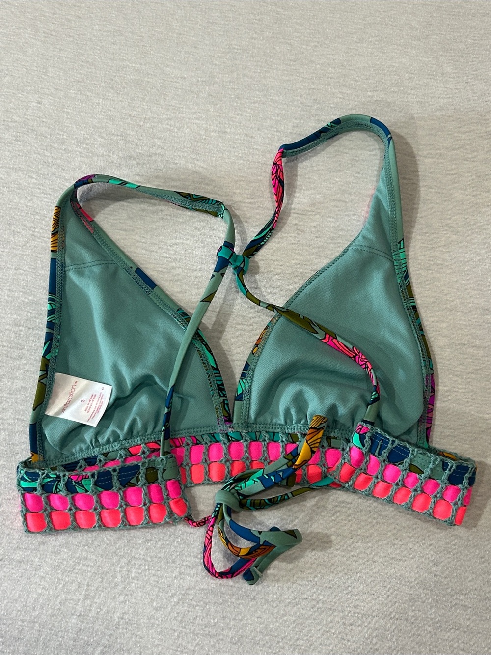 Xhilaration Green Tropical Floral Bikini Top with Pink Trim Sz S - Picture 5 of 6